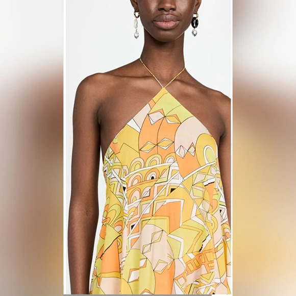 S/W/F Halterneck Poolside Yellow Maxi Dress Size Small - Picture 10 of 12